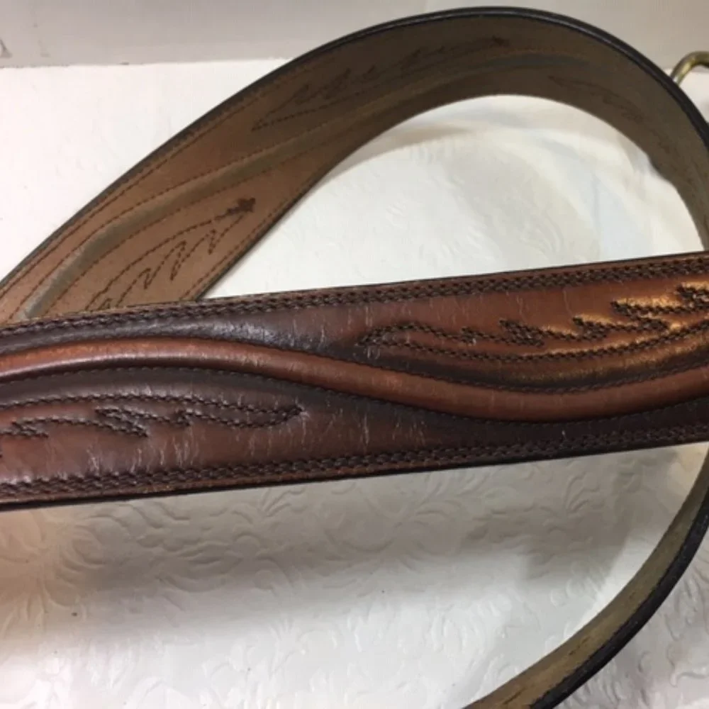 Original Larry Malan's Leegin Brown Leather Stitched Overlay Rodeo Belt Size 44